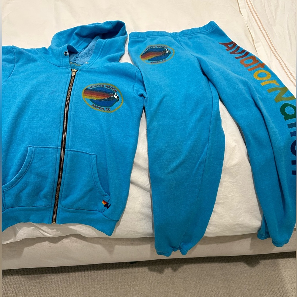 Kids Aviator Nation matching set. Pants size 14 zip up hoodie size 12.